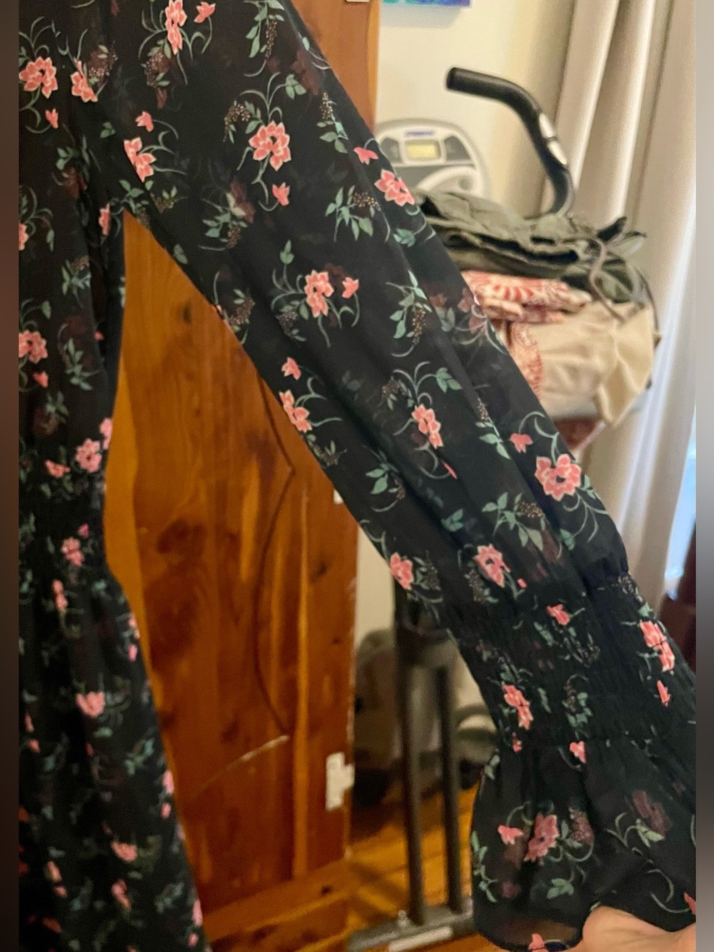Vintage English Factory Black Floral Long-Sleeve Maxi Dress - Picture 5 of 13